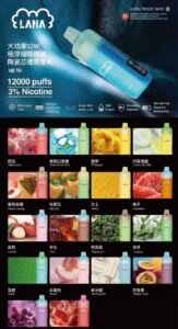 LANA 12000口 拋棄式電子煙 多口味
LANA 一次性電子煙 水果飲料口味
LANA 12000 Puffs Type-C充電電子煙
